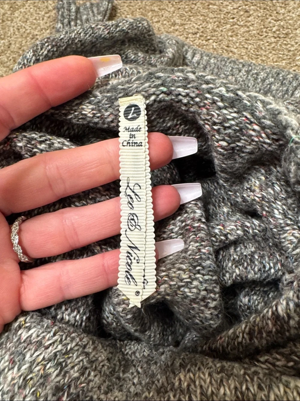 Leo & Nicole Cozy Gray Marled Turtleneck Sweater chunky knit SZ LG slouchy fit
